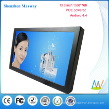 POE powered 13.3 inch 1366*768 wall mount android tablet POE android version 4.4